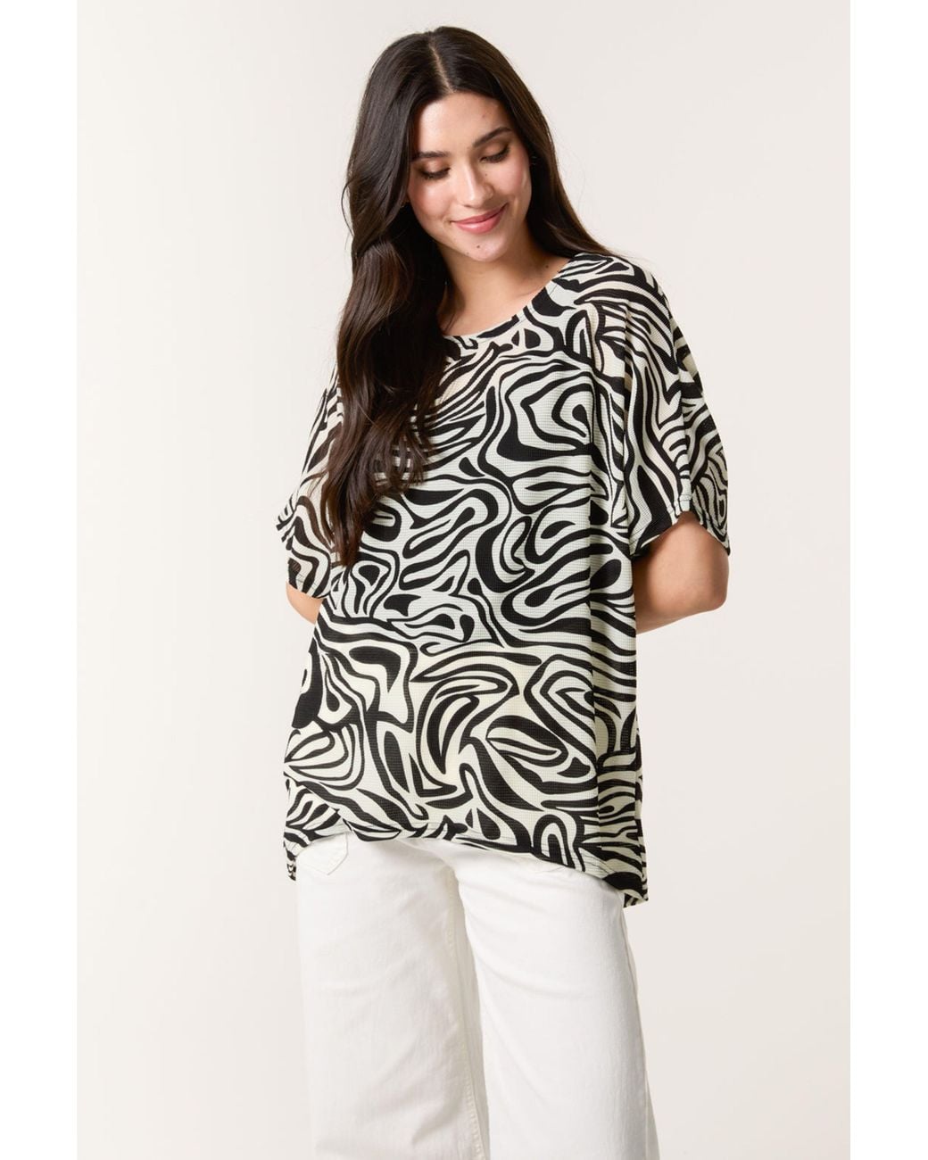 Blue Vanilla White Short Sleeve Round Neck Top