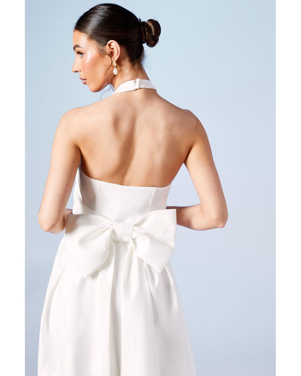 Coast White Structured Satin Halterneck Bow Back Wedding Dress