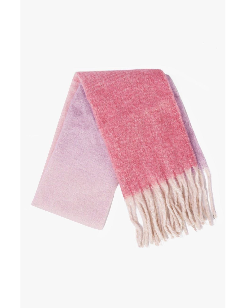 SARTA Pink Ana Colour Block Tasselled Heavyweight Winter Scarf