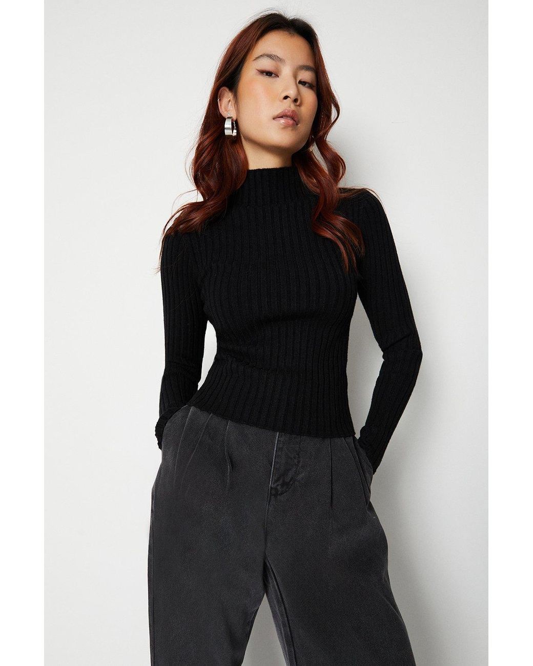 Warehouse Ladies Turtle Neck Ribbed Jumper in Black | Lyst UK