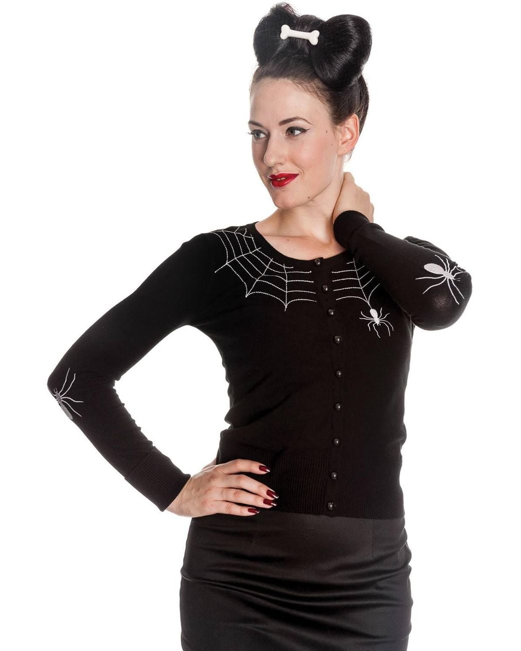 Hell Bunny Blue Spider Web Embroidered Fitted Cardigan With Dome Buttons