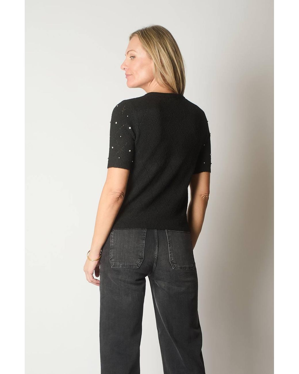 Solo Black Embellished Knit V-Neck Jumper
