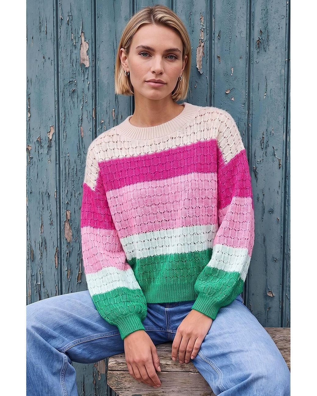 Roman Gray Textured Wide Stripe Jumper