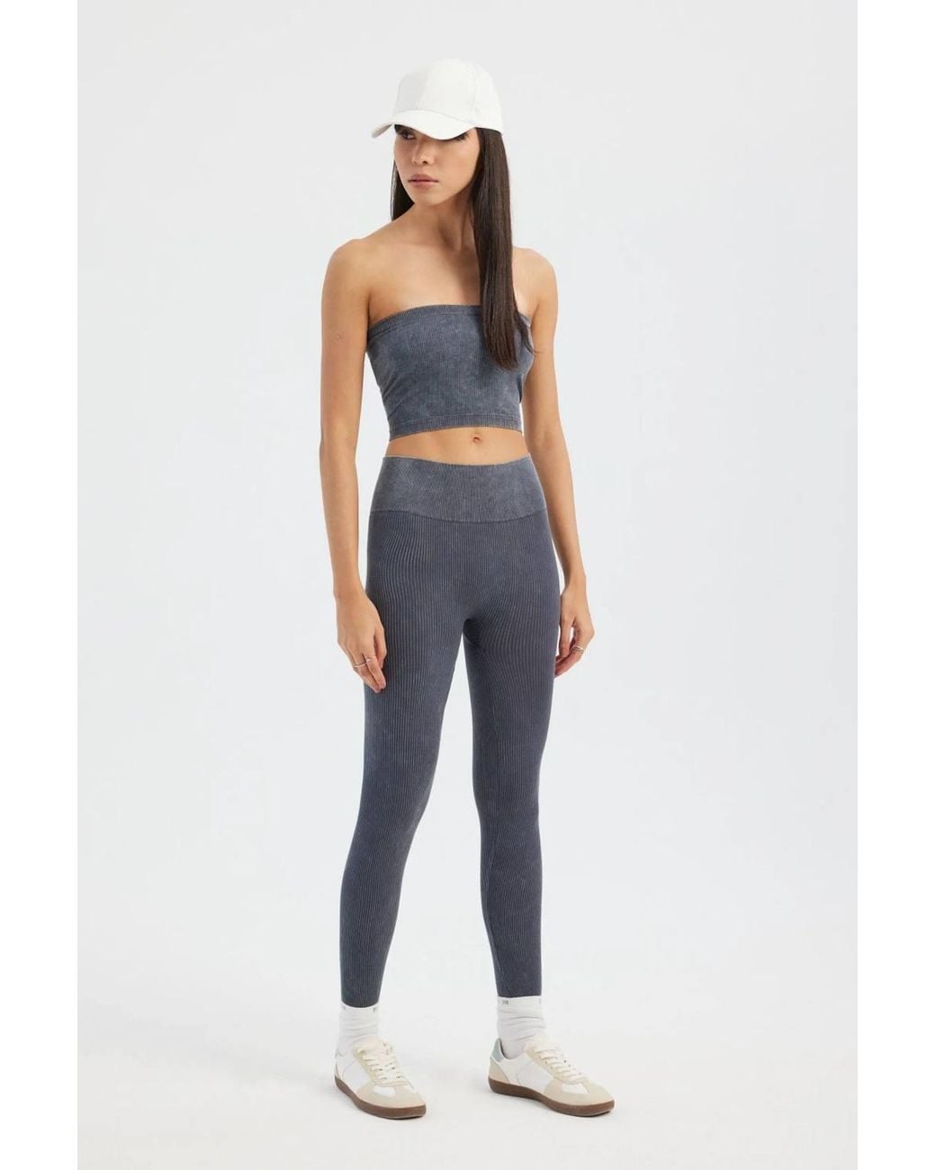 Hiccup Blue Acid Washed Strapless Ribbed Crop Top