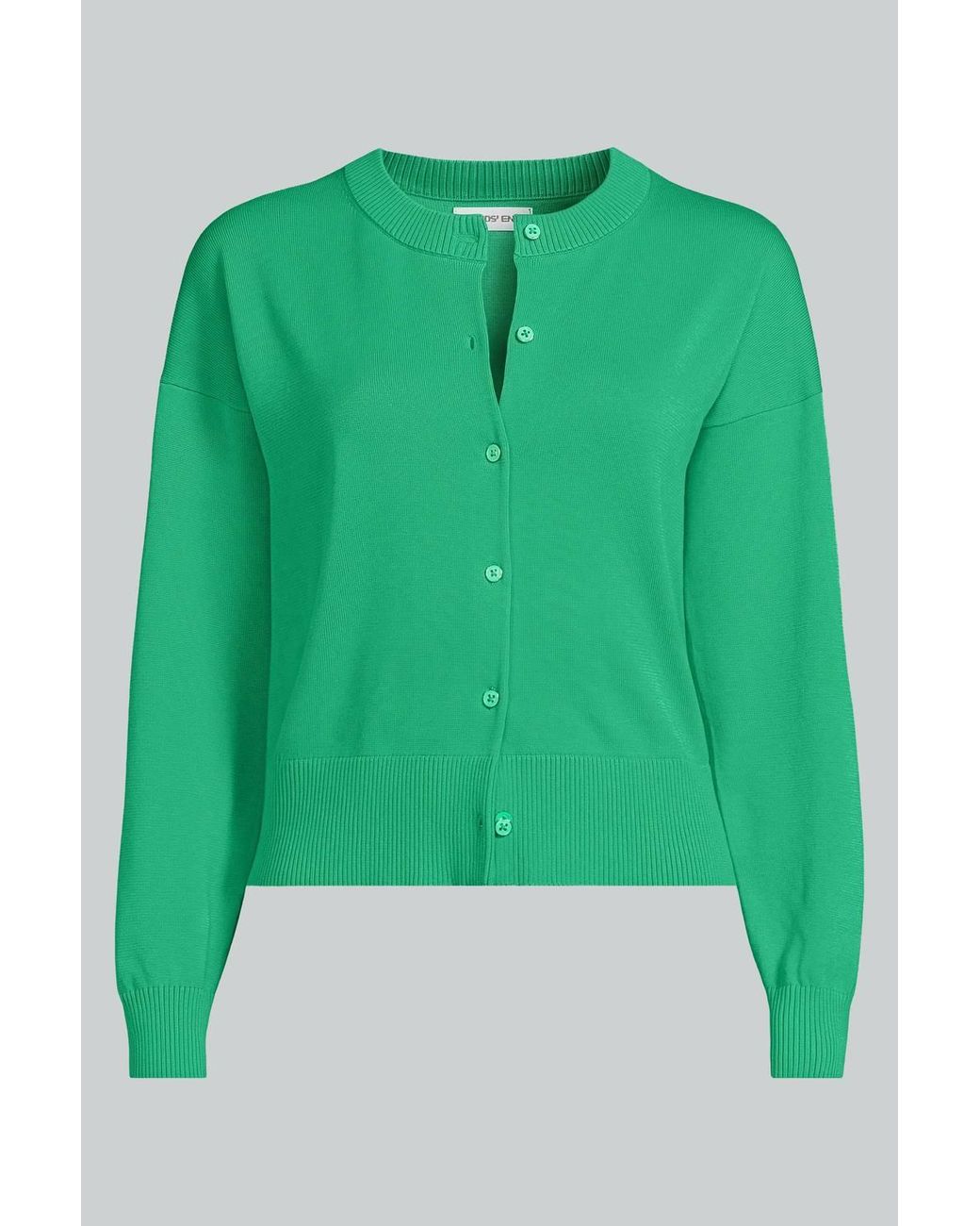 Lands' End Green Fine Gauge Cropped Cotton Cardigan