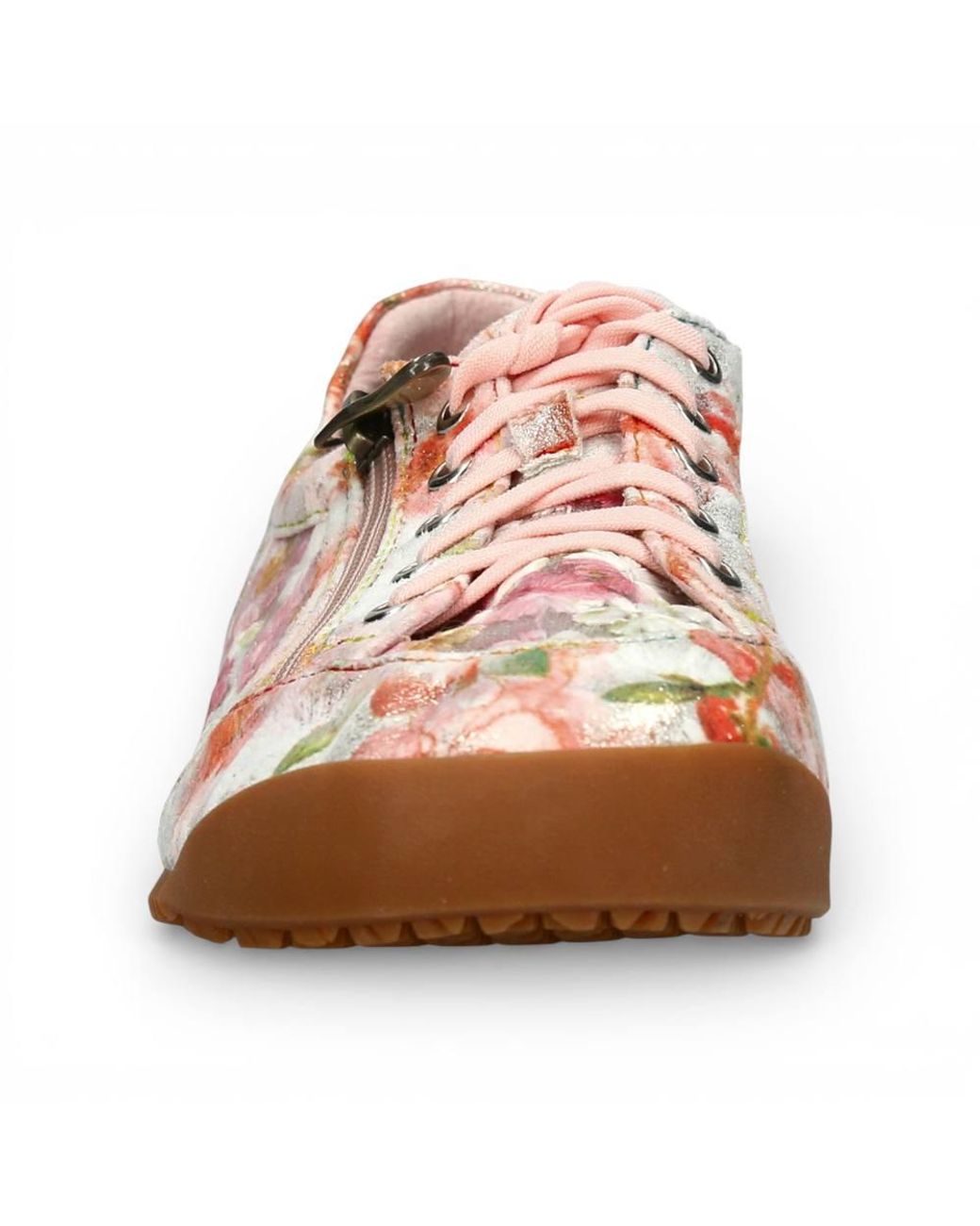 LAURA VITA Pink Floral Leather Trainers Zip Sneaker Shoes