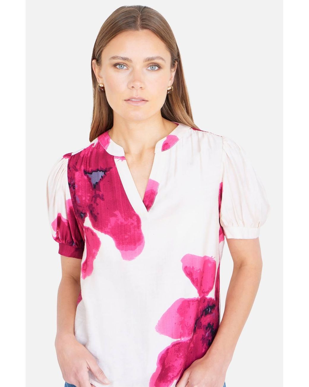 Yumi' Pink Watercolour Viscose Floral Top