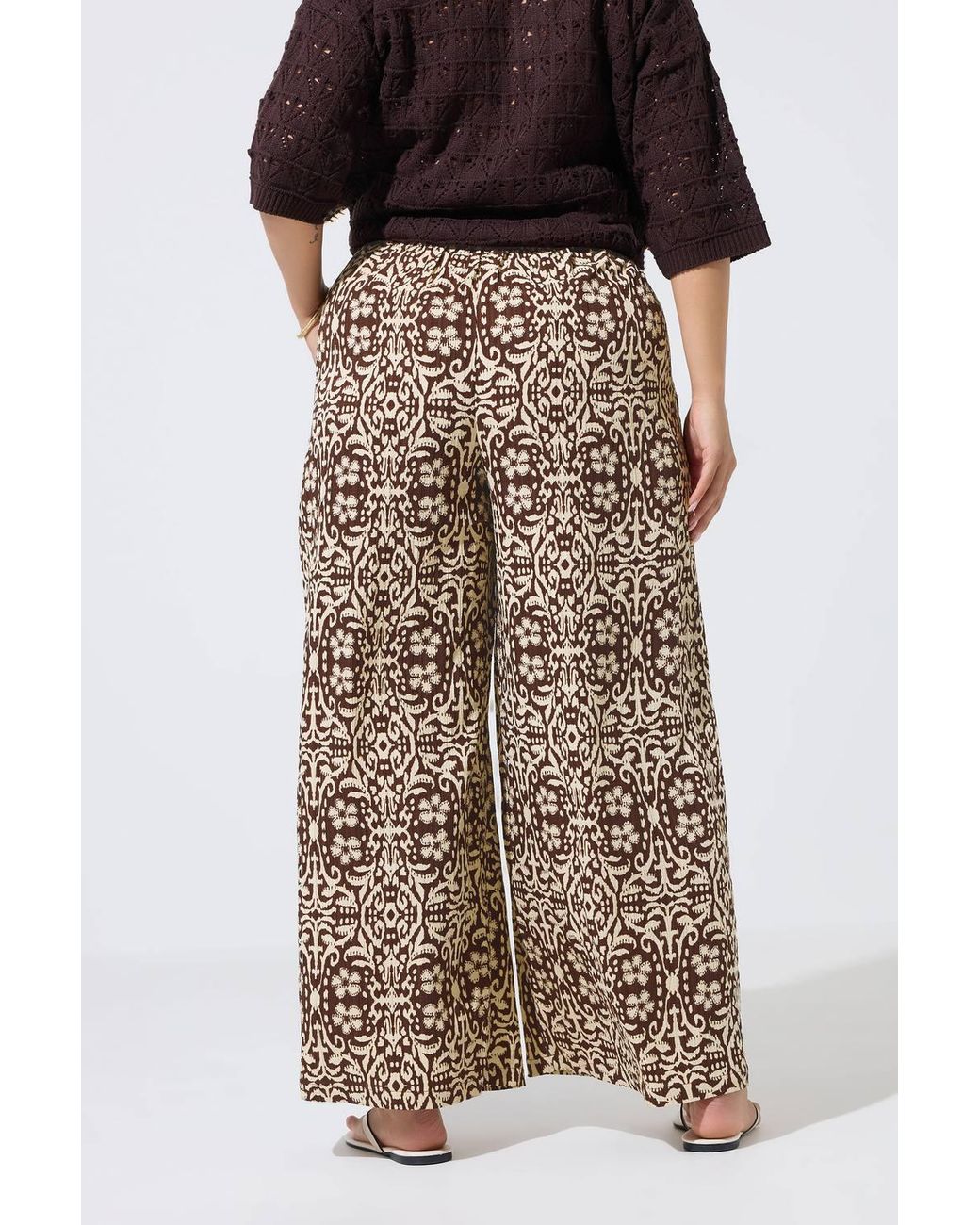 Yours Brown Abstract Wide Leg Trousers