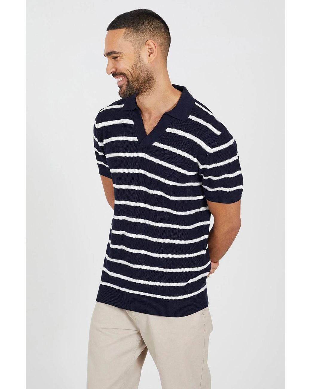 Brave Soul Blue Collared Jacquared Polo Shirt for men