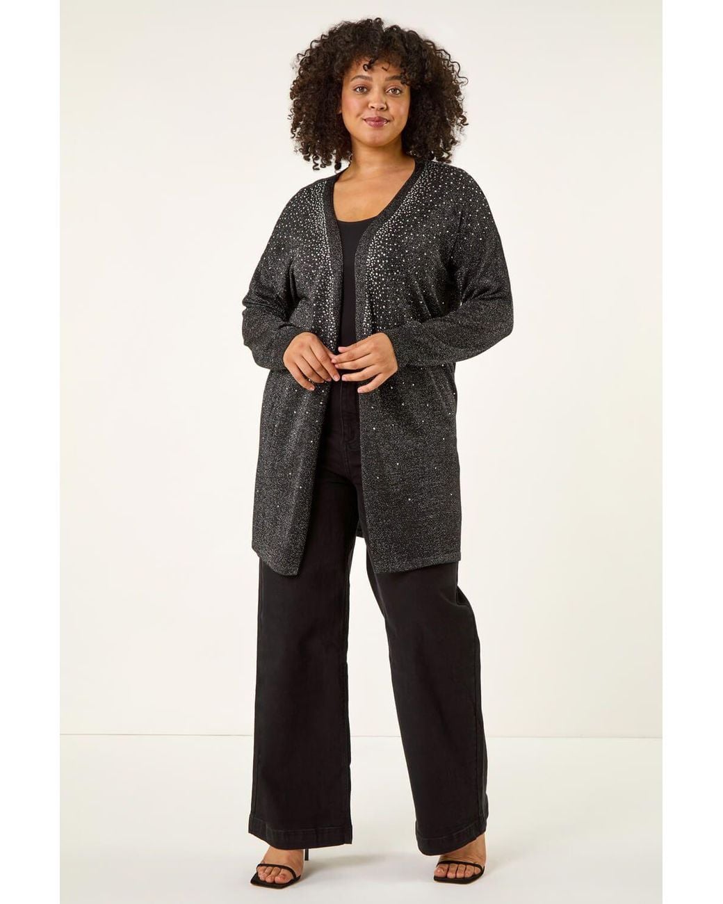Roman Black Curve Hotfix Longline Knit Cardigan