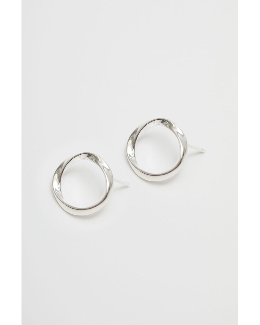 Simply Silver Metallic Sterling Plated Polished Open Circle Earrings