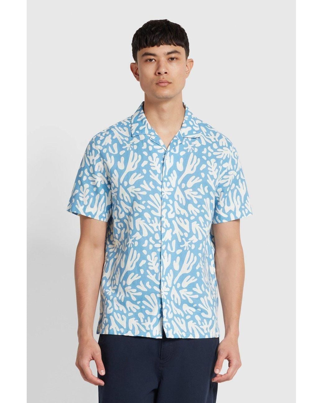 Farah Blue Saunders Short Sleeve Revere Shirt for men