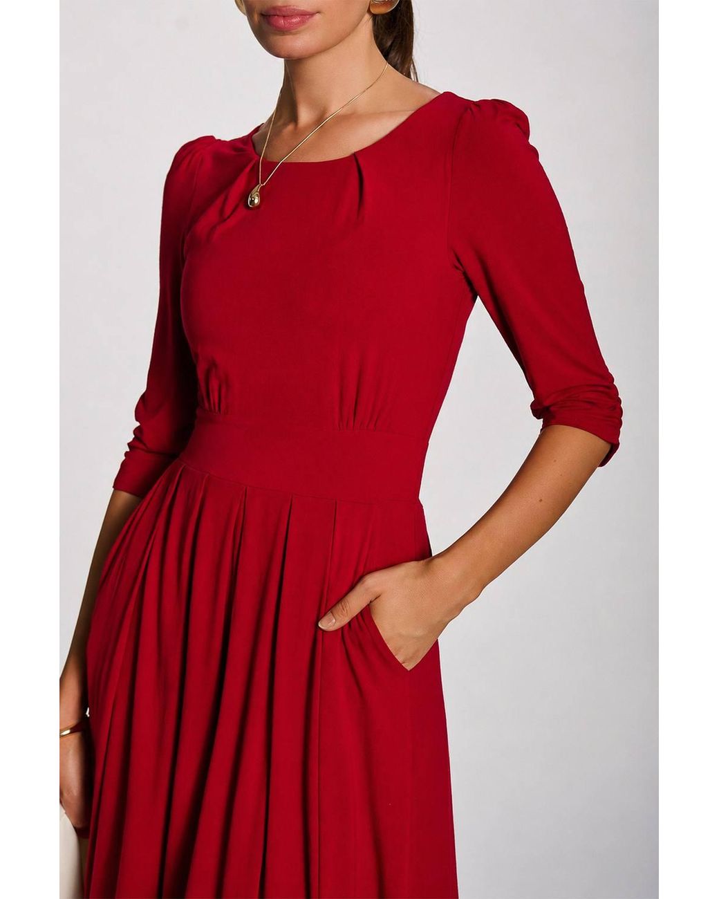 Jolie Moi Red 3/4 Sleeve Modal Viscose Midi Dress