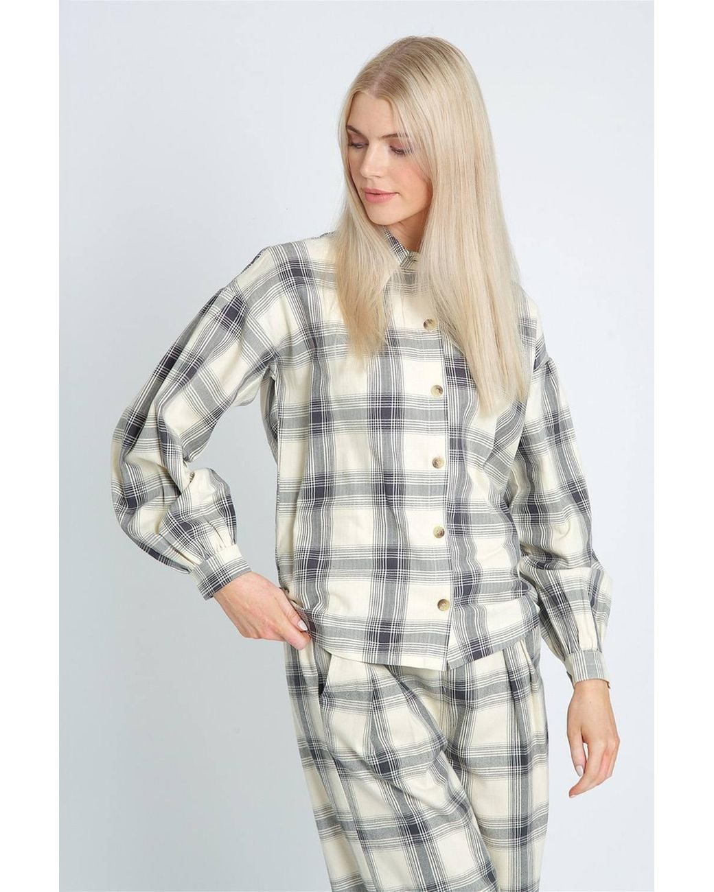 Native Youth White Cotton Checked Long Sleeve Button-Up Shirt