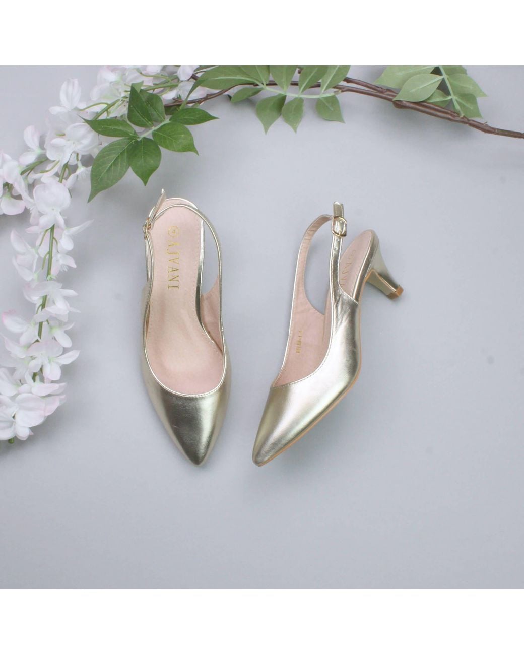 AJVANI Blue Mid Heel Pointed Toe Slingback 50S Court Shoes