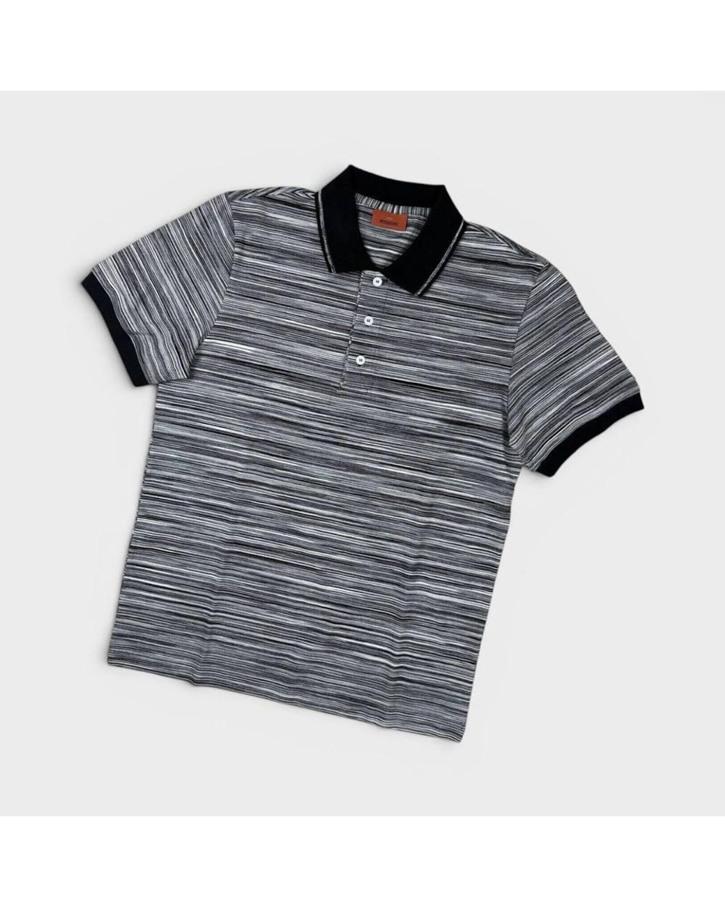 Missoni Gray Striped Contrast Collar Polo Shirt Space Dyed for men
