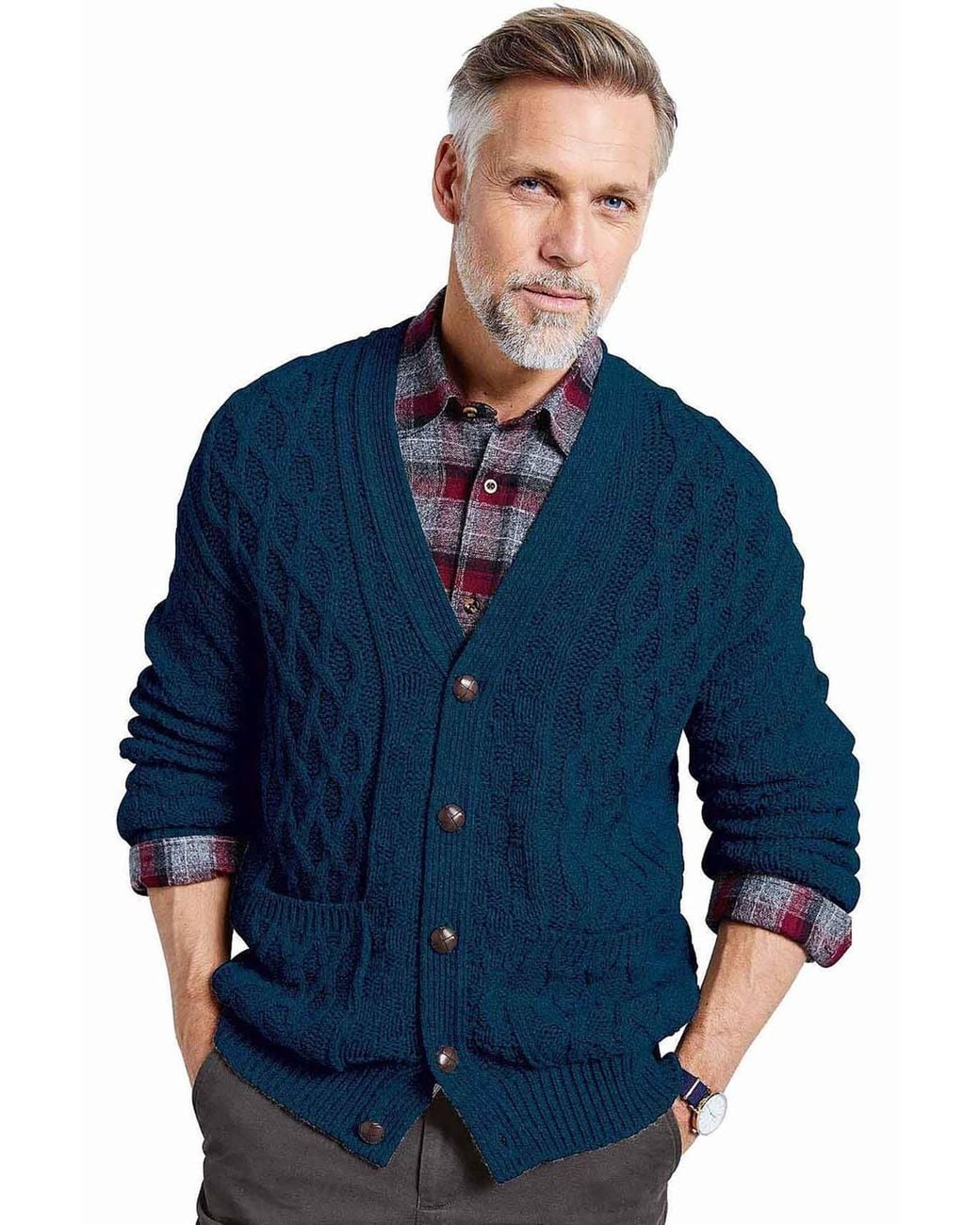 Chums Blue Chunky Aran-Style Cardigan for men