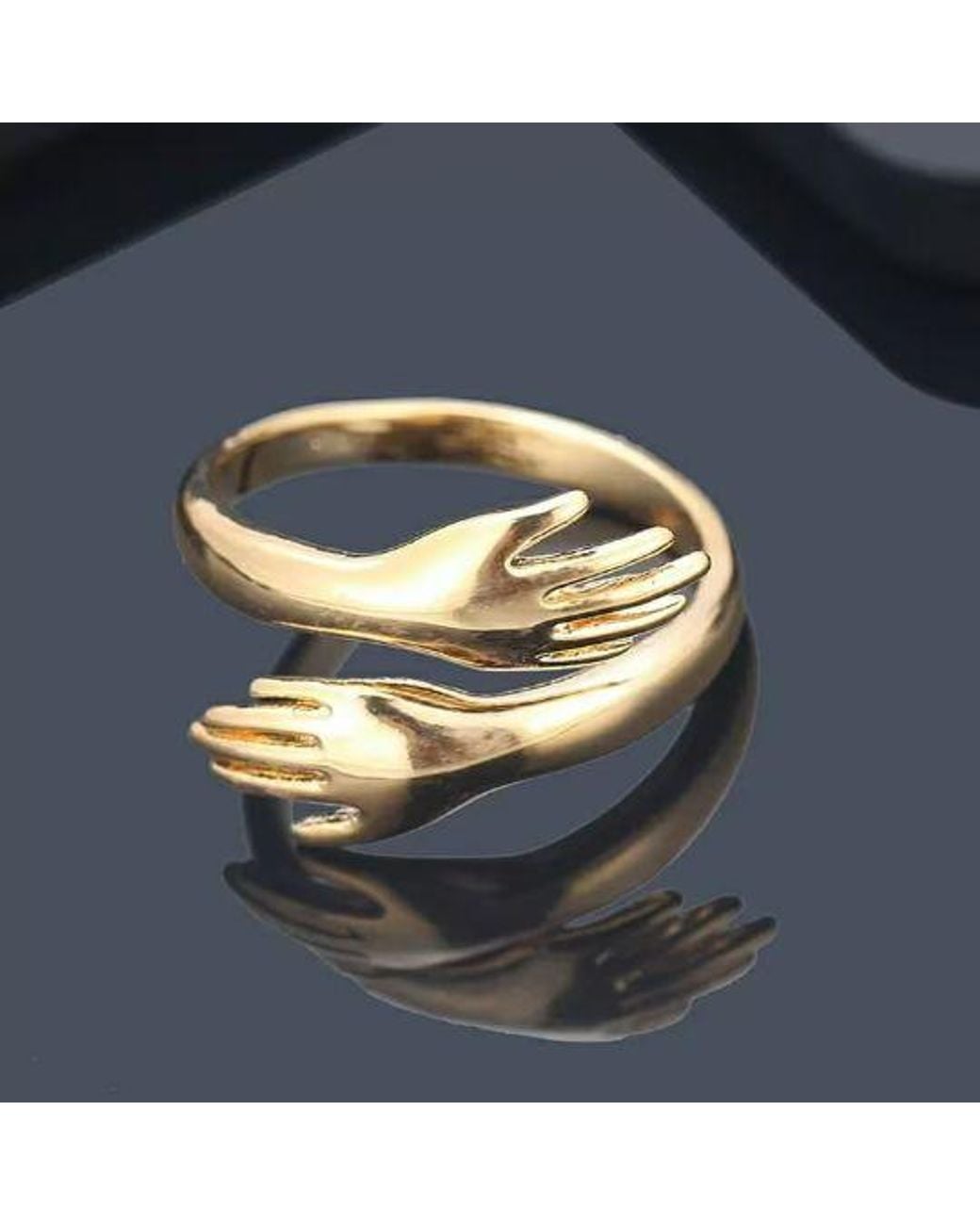 The Colourful Aura Blue Hand Love Hugging Couple Adjustable Stackable Love Ring