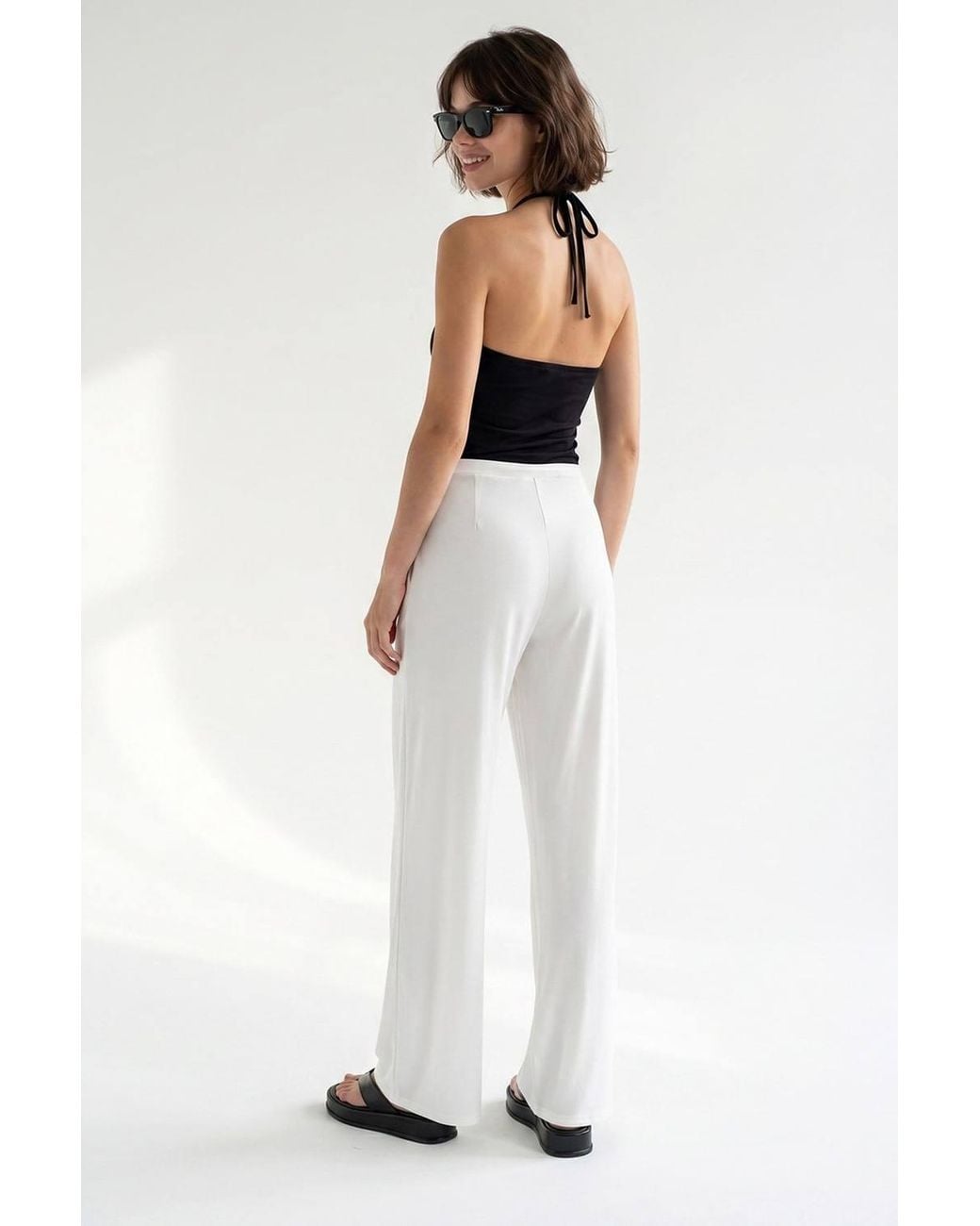 MixRay White High-Waist Wide-Leg Jersey Trousers