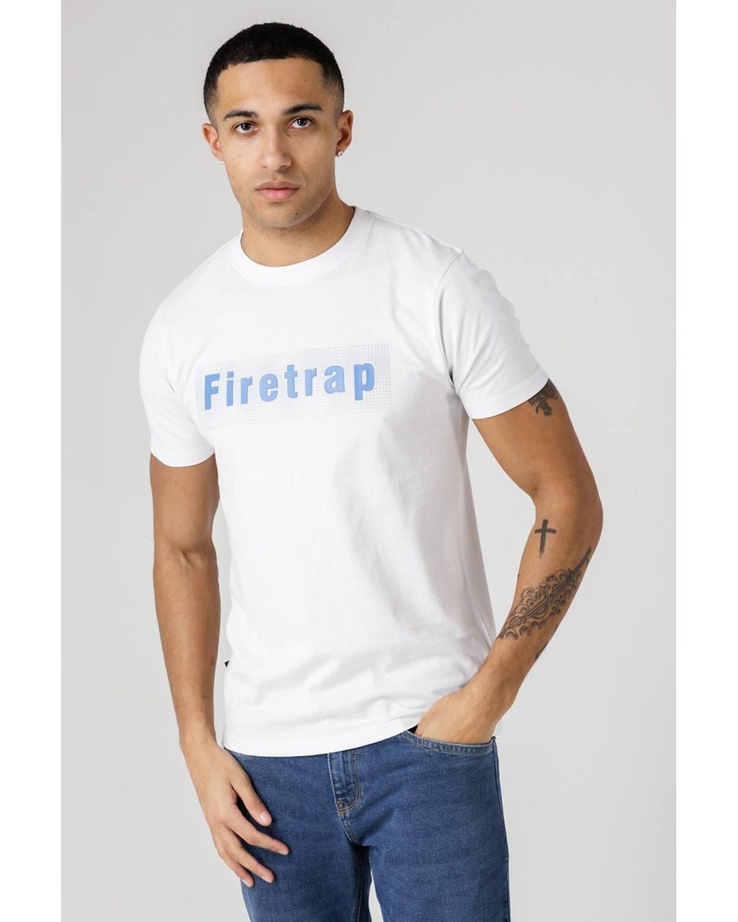 Firetrap Blue 3 Pack Regular Fit Cotton Graphic Crew Neck T-Shirts for men
