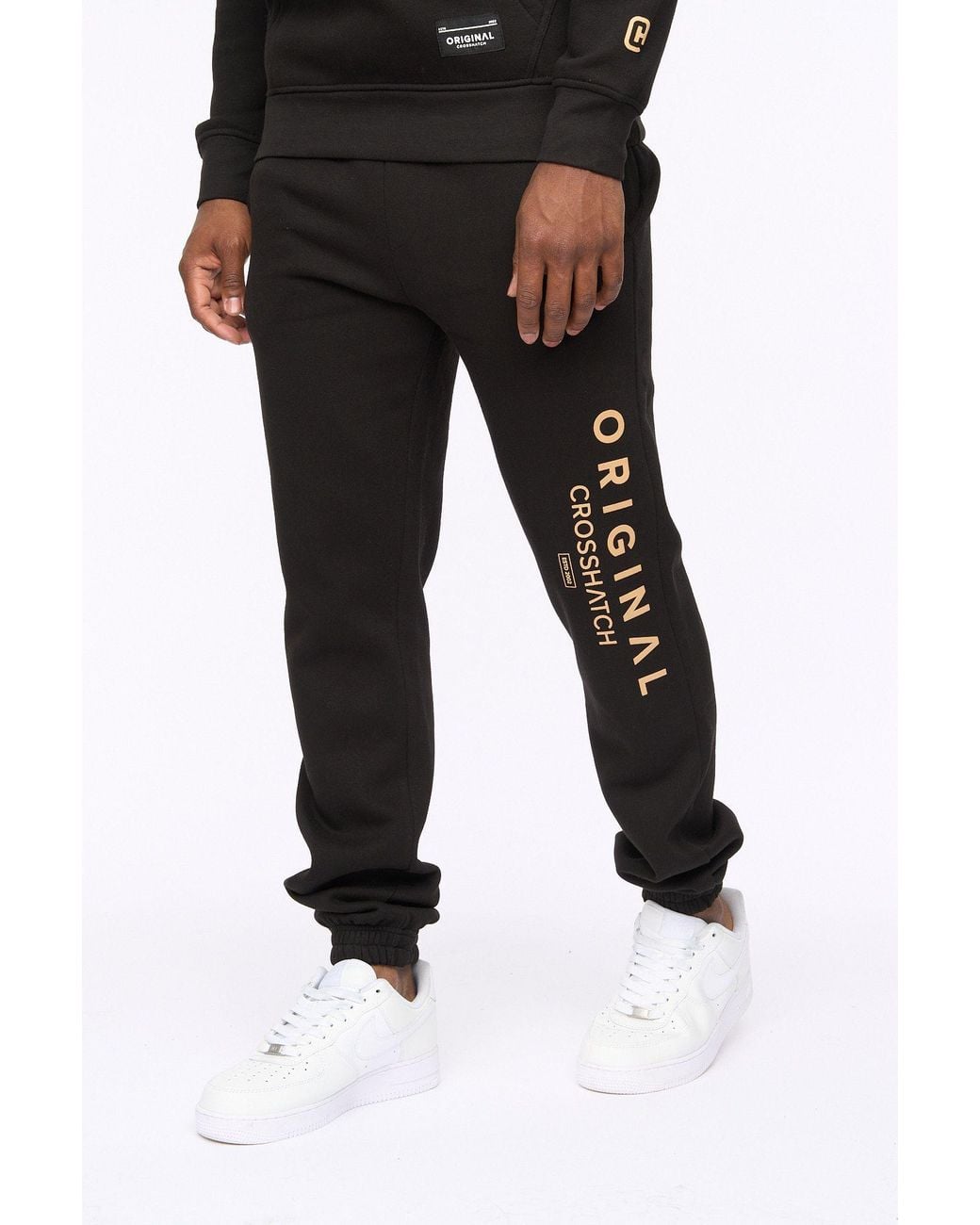 Crosshatch Black Jamals High-Build Graphic Logo Joggers With Cuffed Hem for men