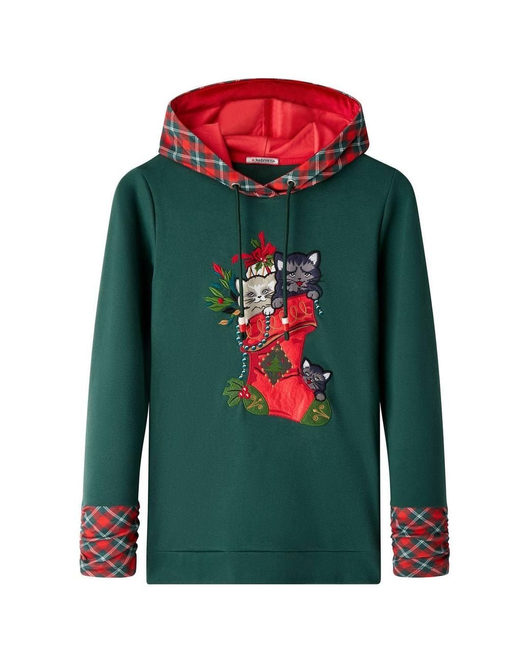 Joe Browns Green Christmas Cat Hoodie