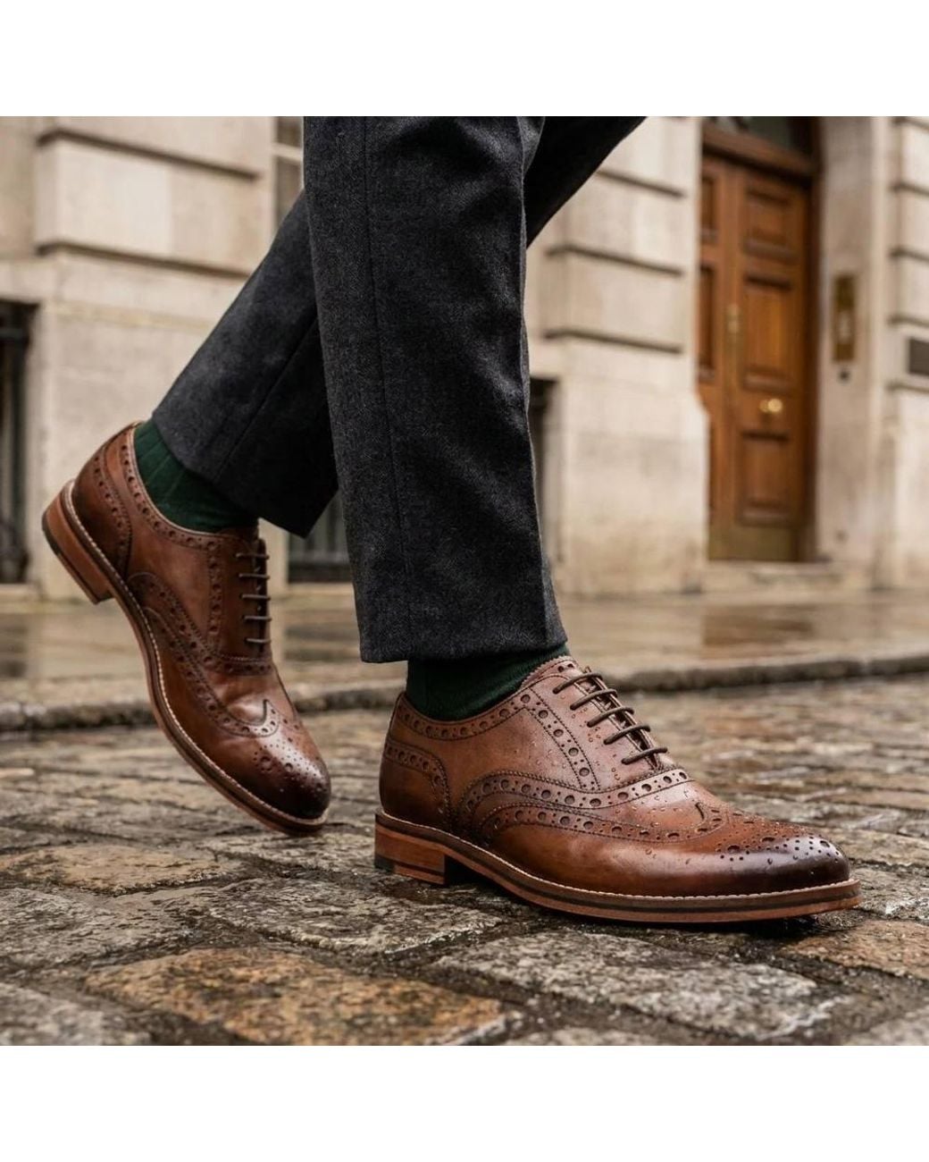 TruClothing Brown Leather Wingtip Brogue Oxford Office Shoes for men