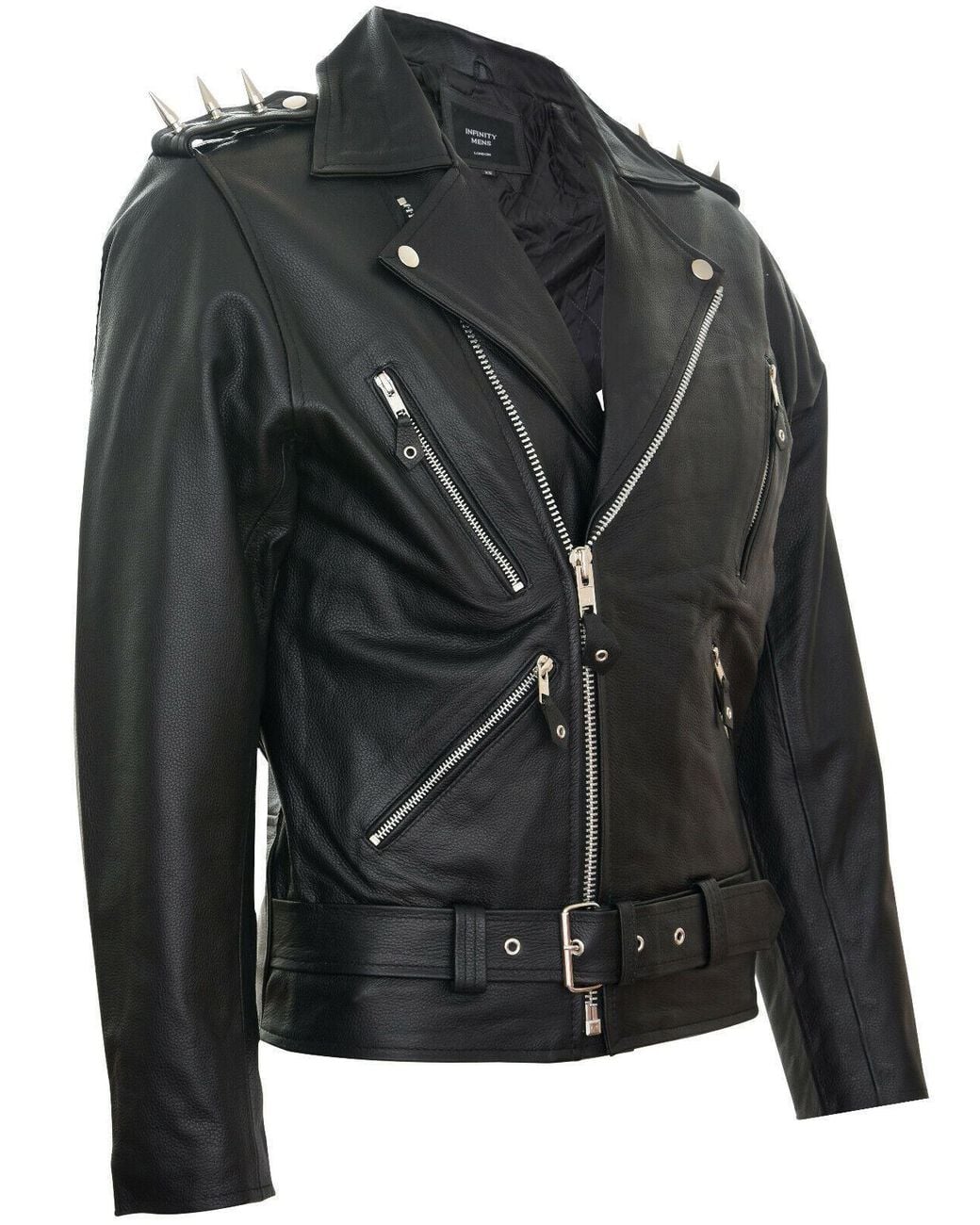 Infinity Leather Black Brando Ghostrider" Spiked Leather Biker Jacket for men