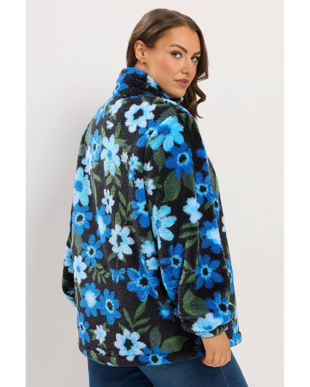 Yours Blue Floral Print Zip Through Fleece