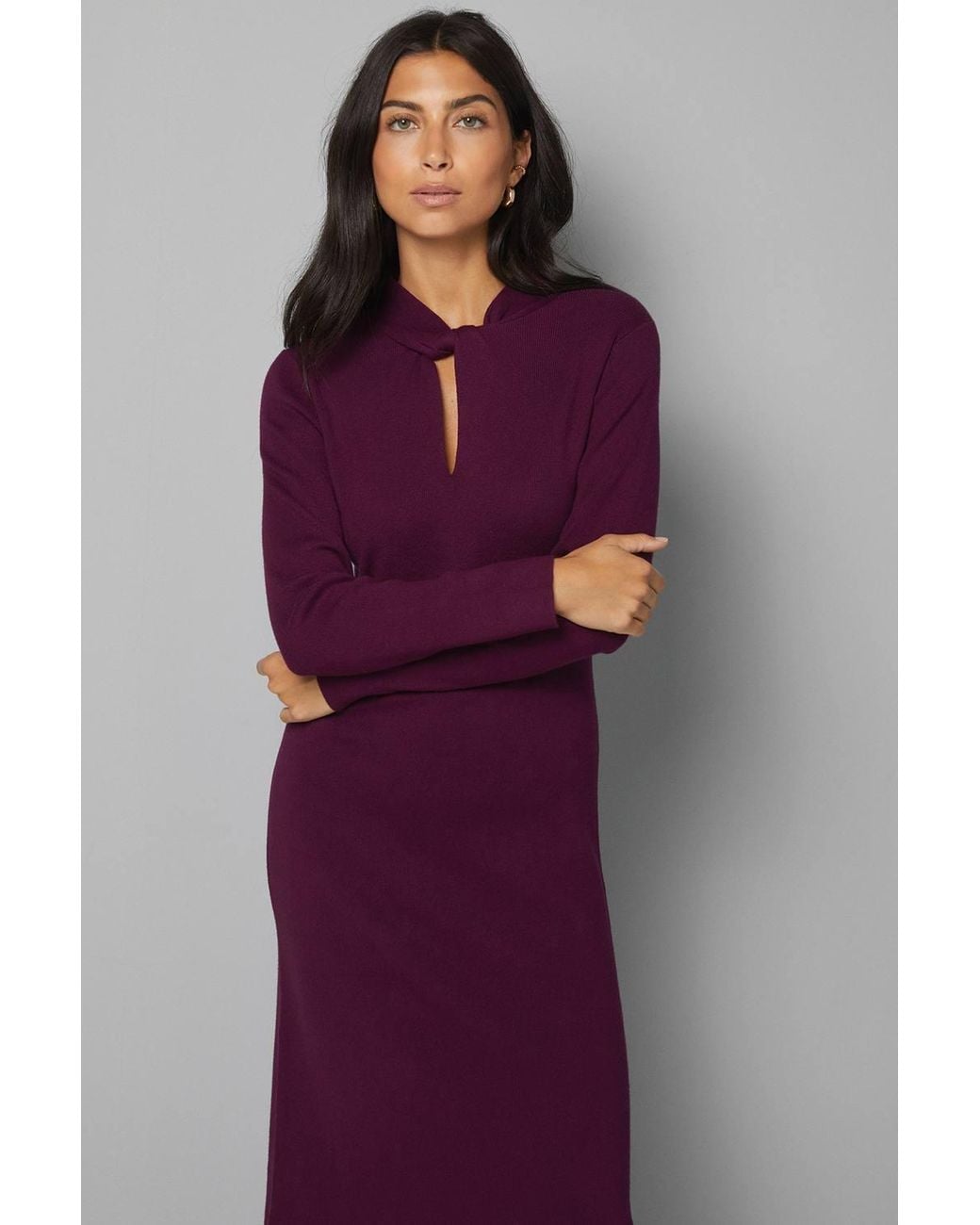 Wallis Purple Twist Neck Keyhole Knitted Dress
