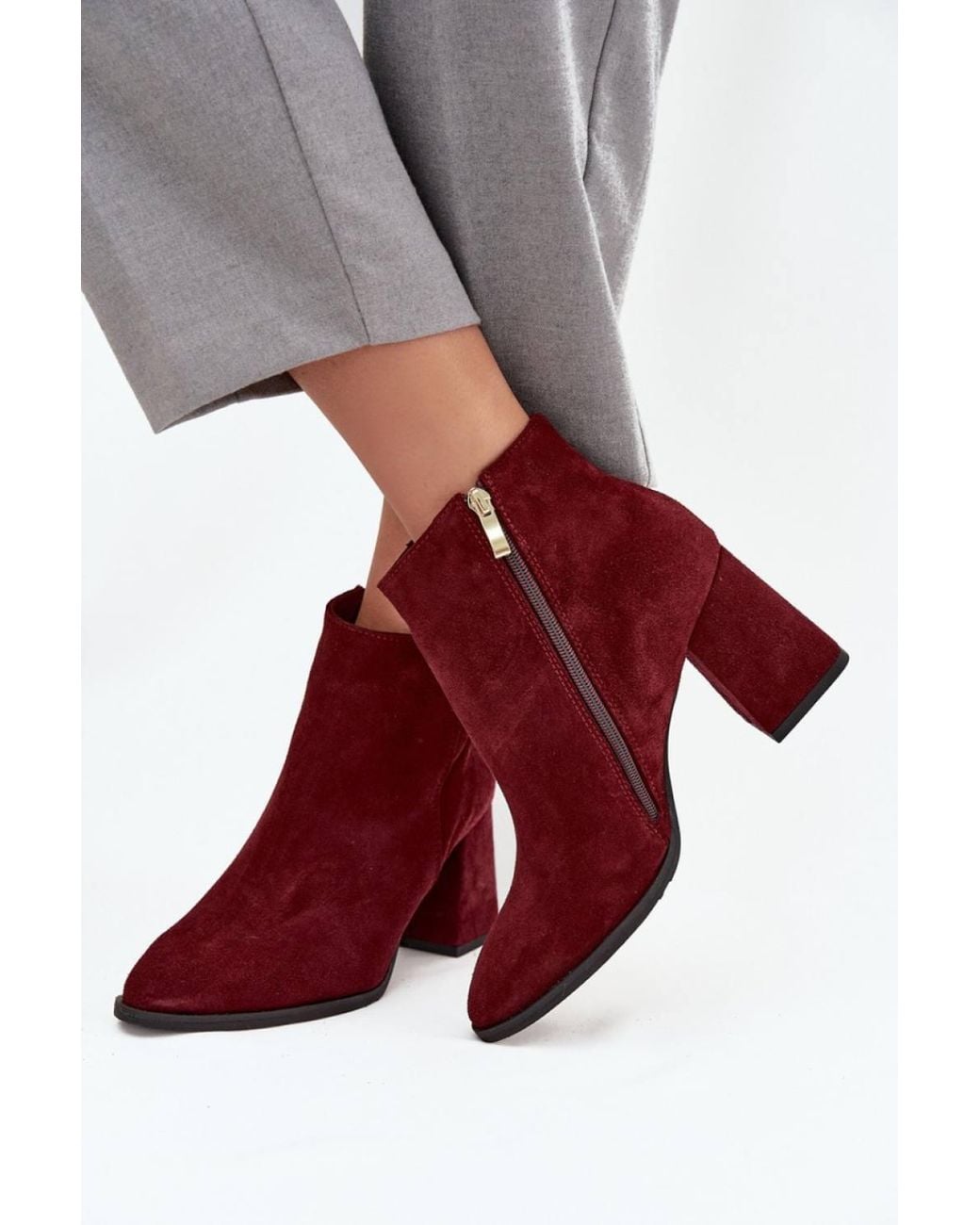 Love Lace Red Block Heel Warm Lined Suede Ankle Boots