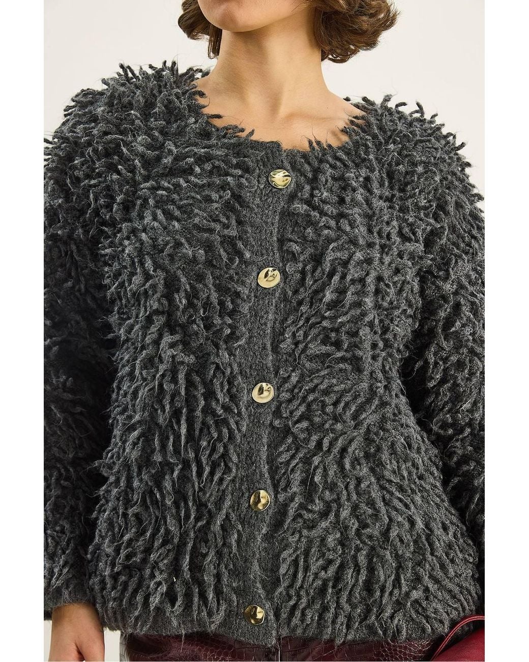 Bianco Lucci Black Textured Button-Up Cardigan
