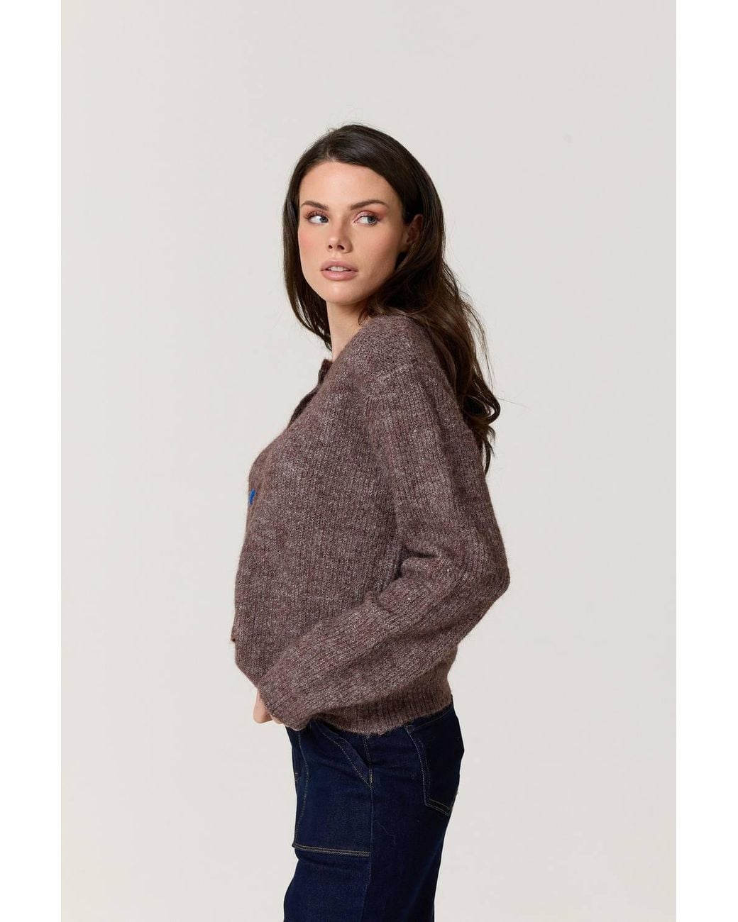 Liquorish Blue Heart Button Wool Blend Cardigan