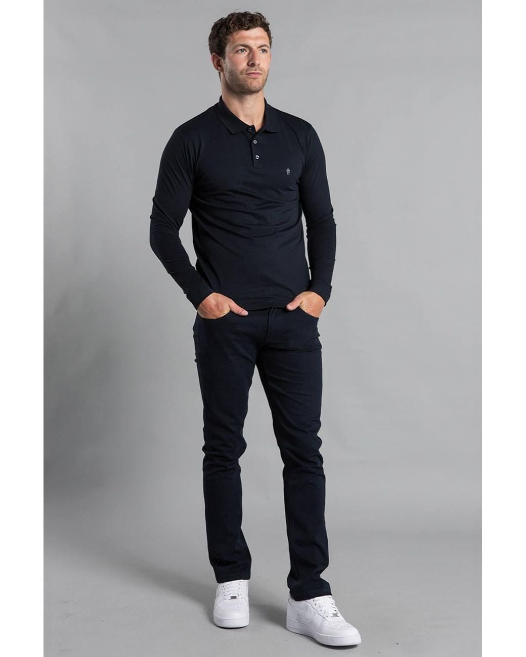 French Connection Black 2 Pack Cotton Long Sleeve Polo Shirts for men