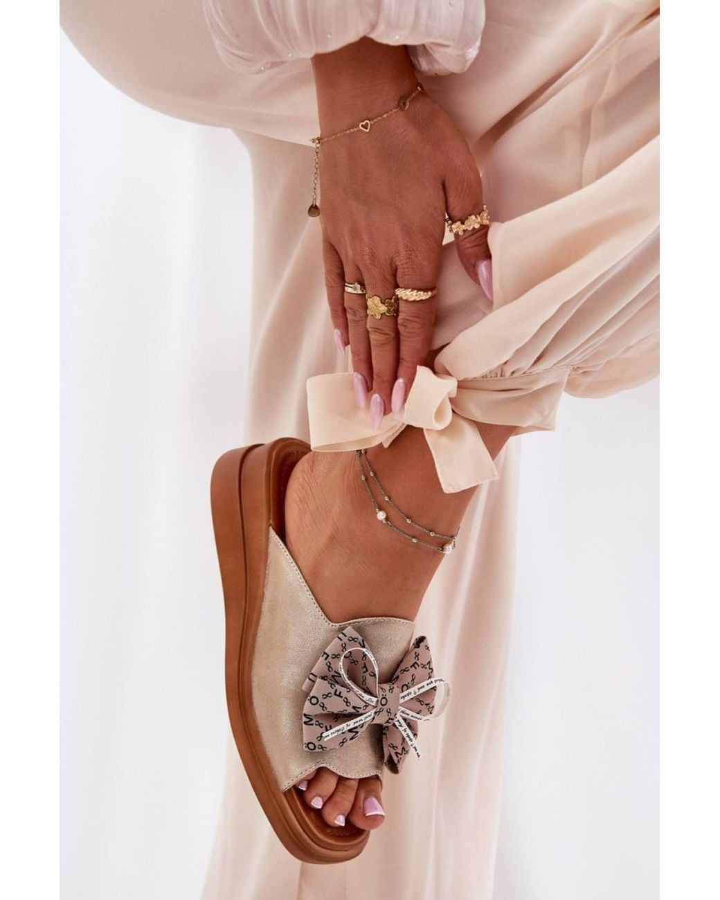 Love Lace Pink Jezzi Wedge Sandals With Front Bow For Everyday Comfort