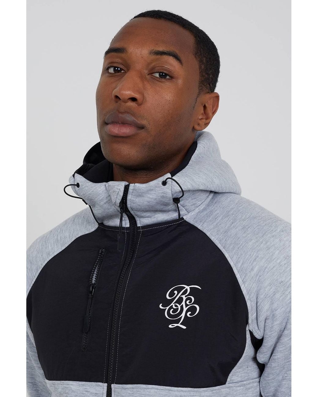 Brave Soul Blue Contrast Panel Zip Through Hoodie for men
