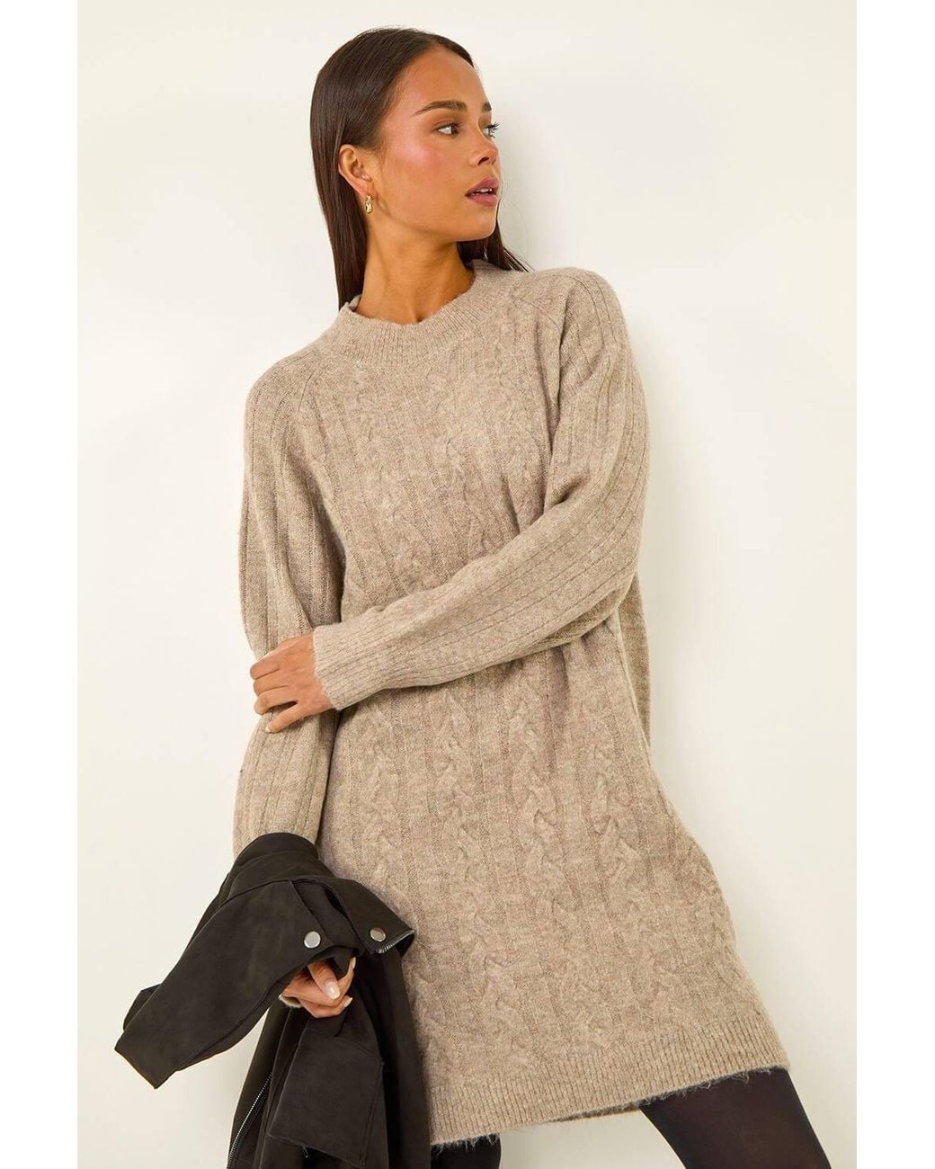 Roman Natural Petite Cable Knit Shift Dress