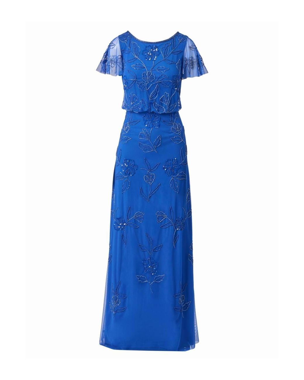 Adrianna Papell Blue Bead Blouson Long Dress