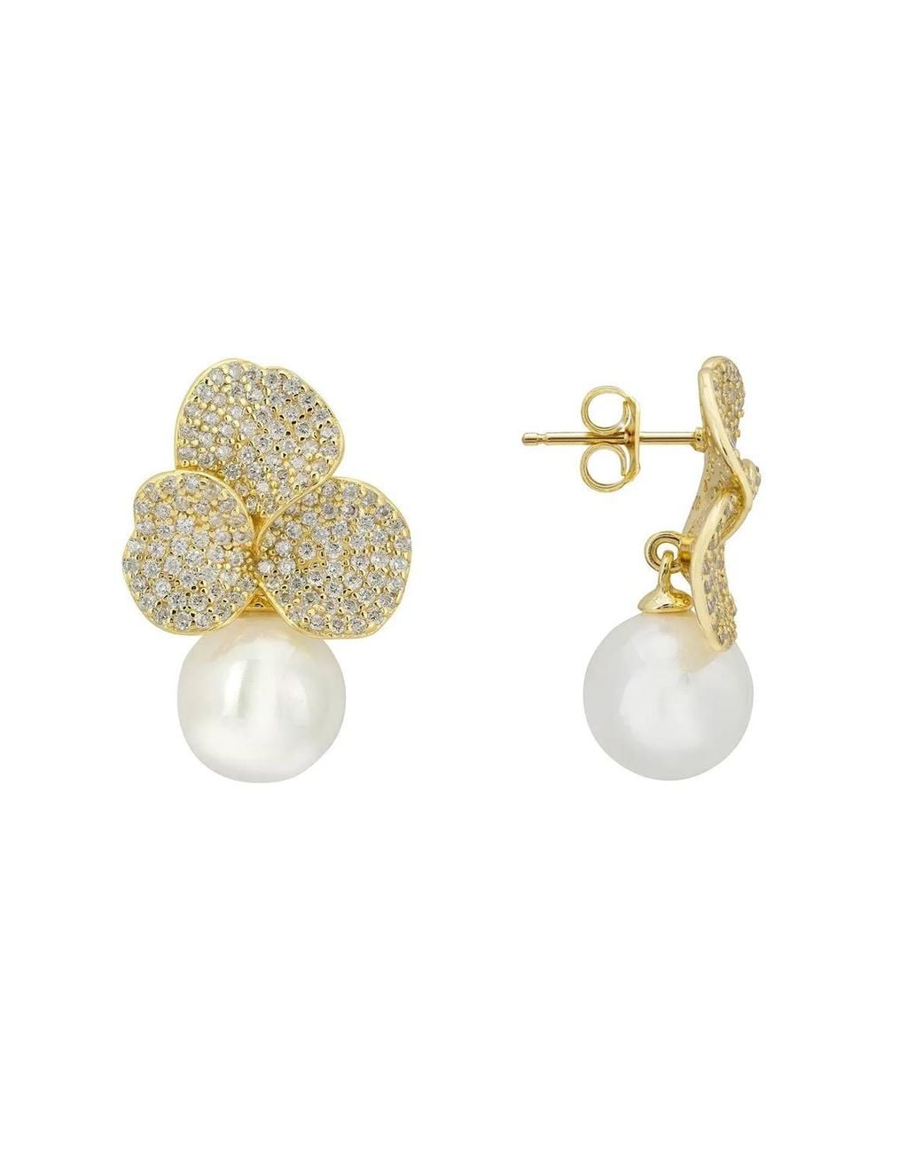 Latelita London White Iris Flower & Pearl Dangle Earrings