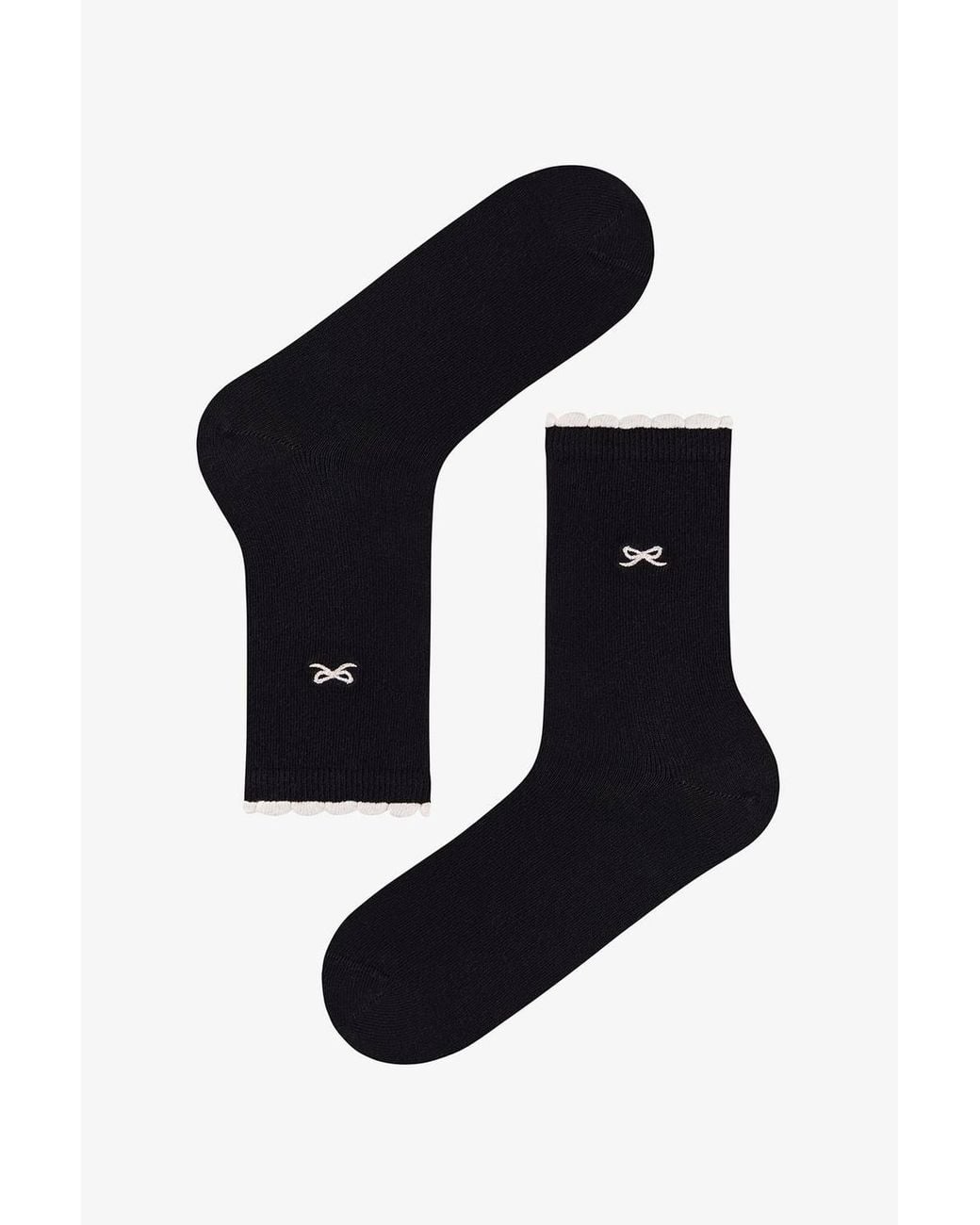 Penti Black Frilled Bowtie Bow Print 2-Pack Ankle Socks