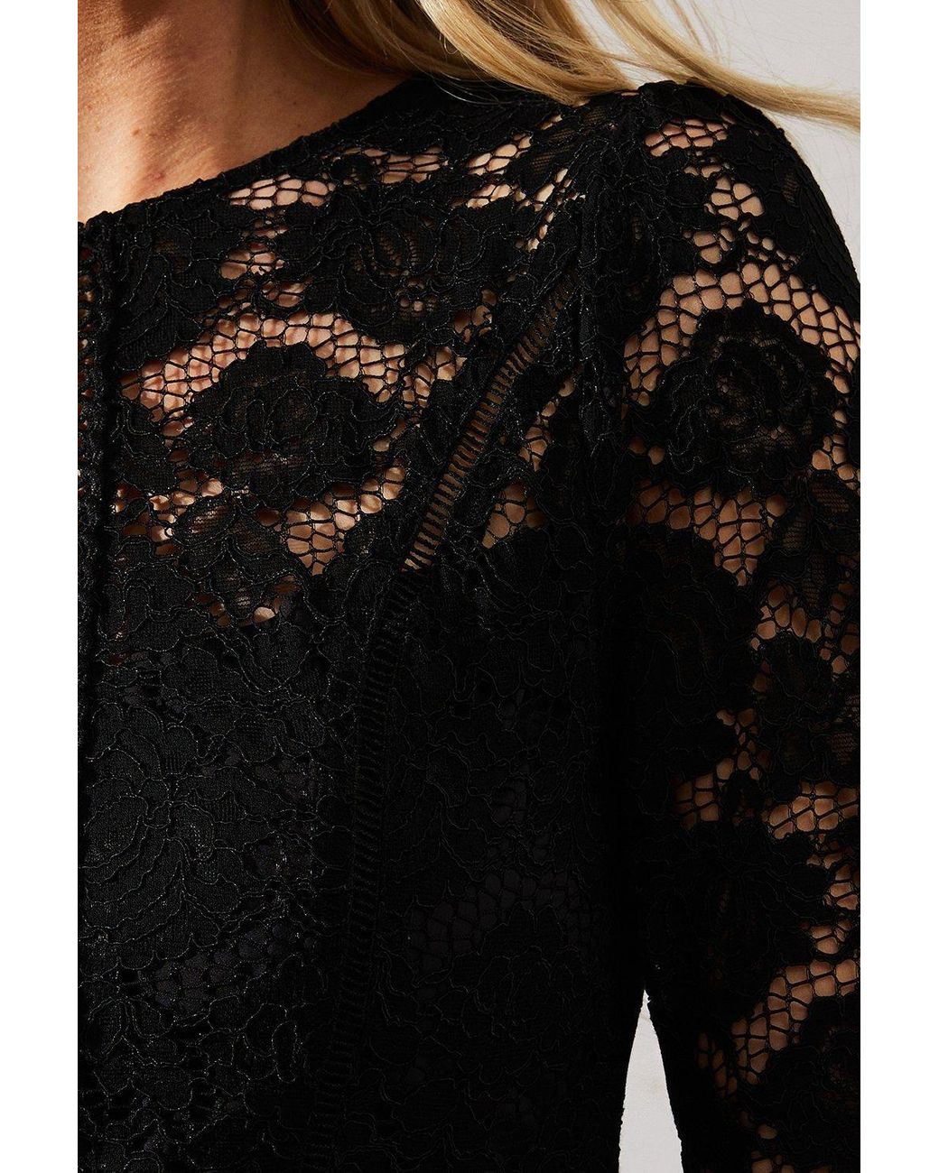 Wallis Black Lace Fit & Flare Midi Dress