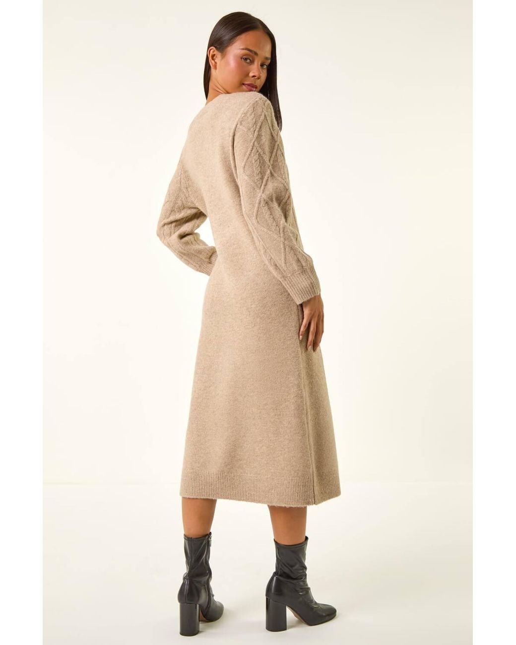 Roman Natural Petite V-Neck Knit Midi Dress