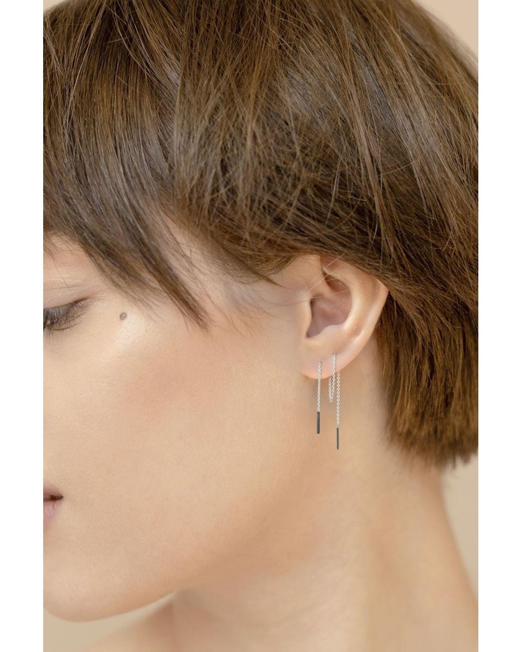 Otis Jaxon London Natural Two Tone Sterling Chain Threader Earrings