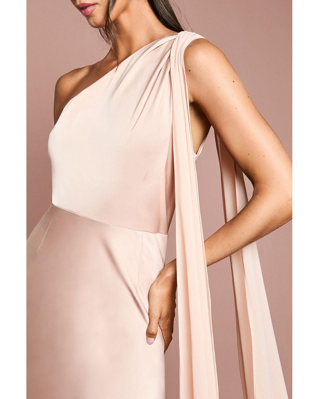 Coast Pink Satin One Shoulder Bridesmaid Dress With Chiffon Drape