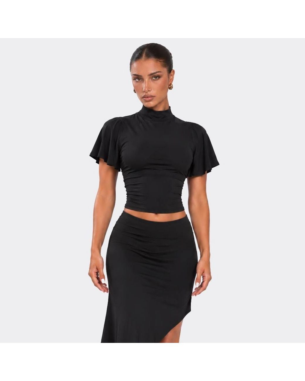 EGO Black Short Sleeve High Neck Top