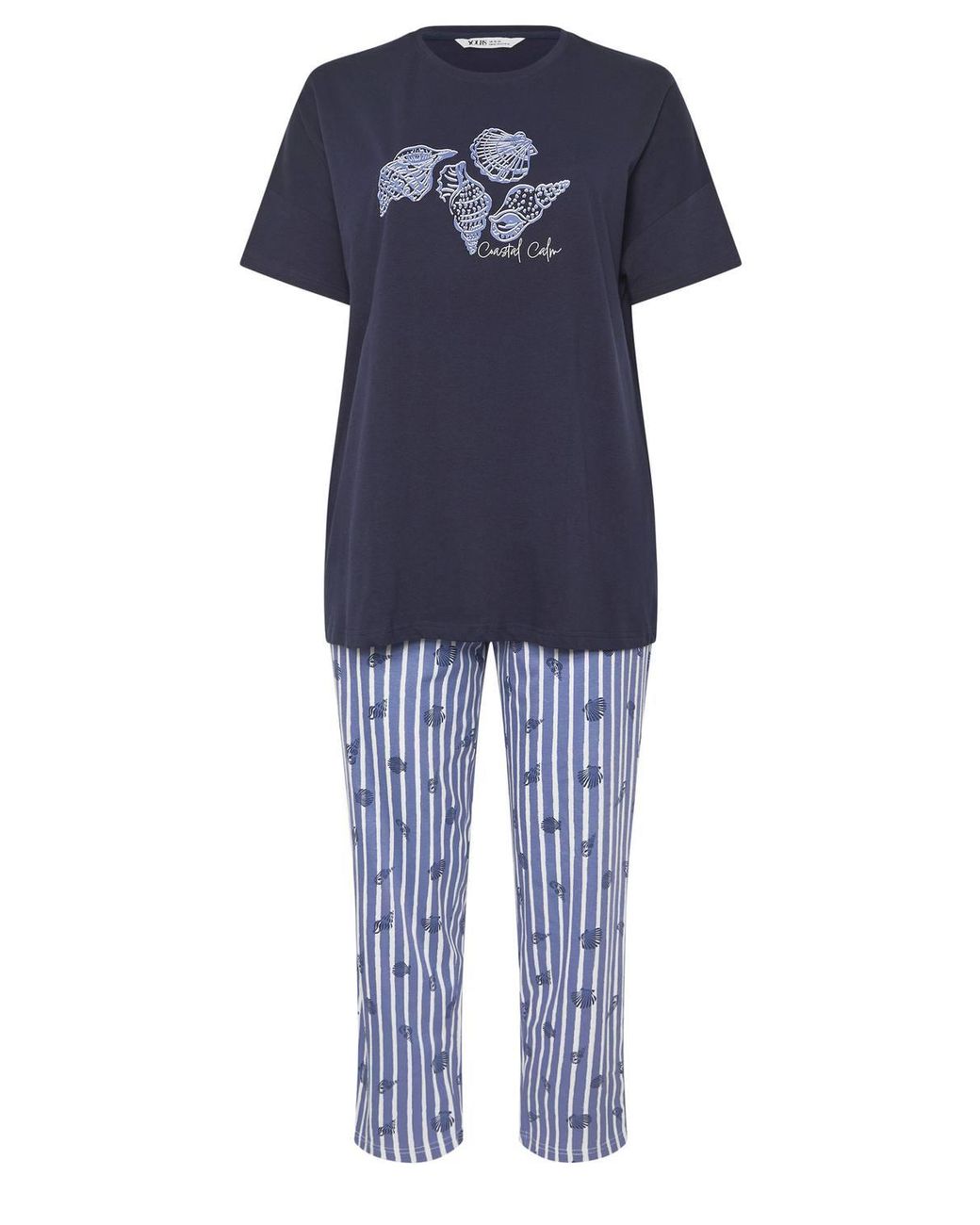 Yours Blue Shell Graphic Stripe Pyjama Set