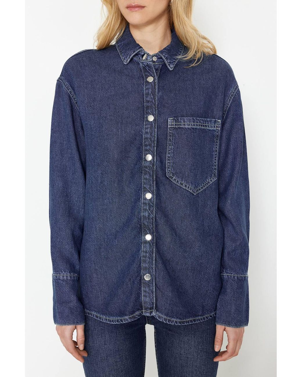 WOVCOR Blue Oversize Long Sleeve Collared Denim Shirt