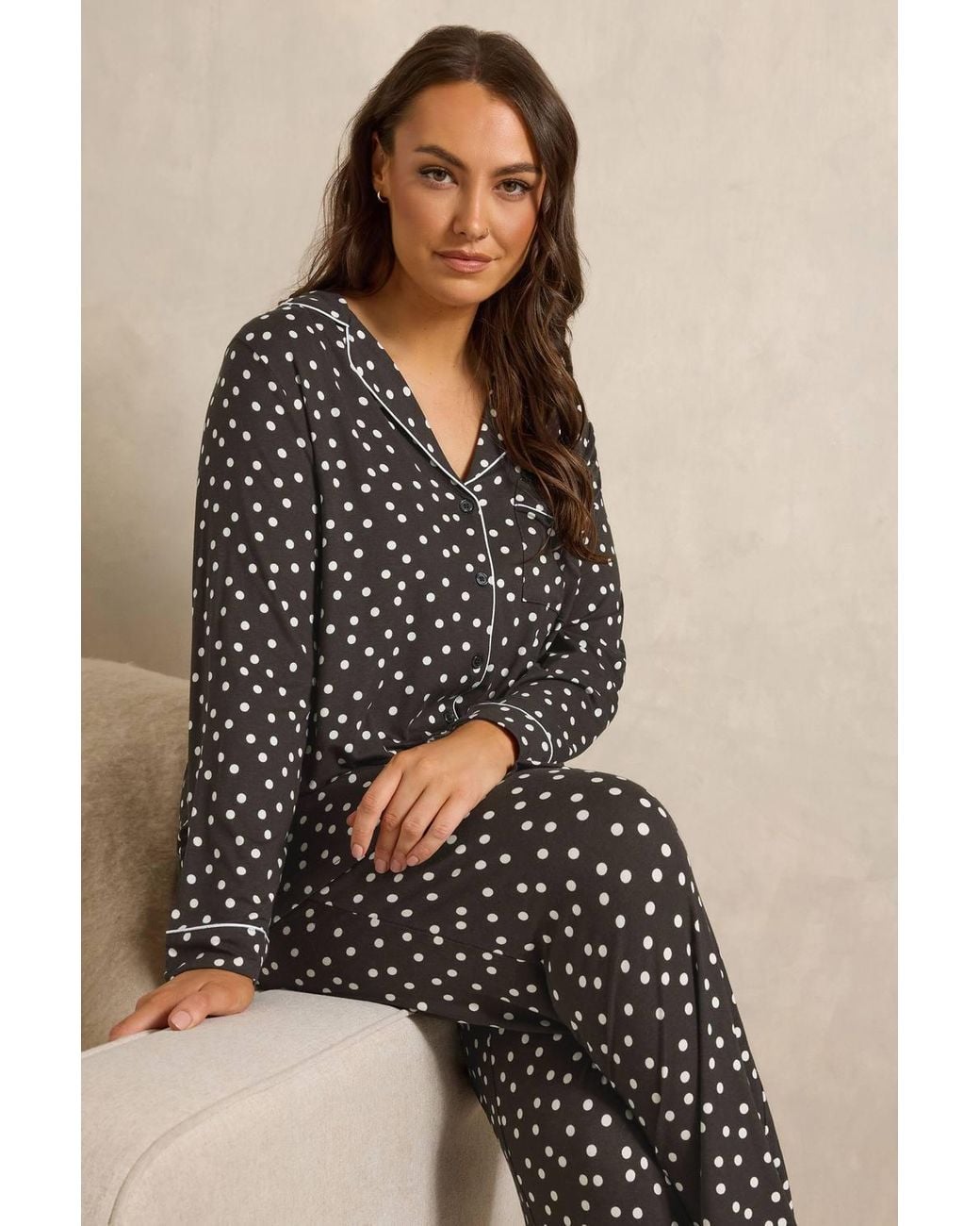 Evans Brown Premium Long Sleeve Wide Leg Trousers Pyjama Set