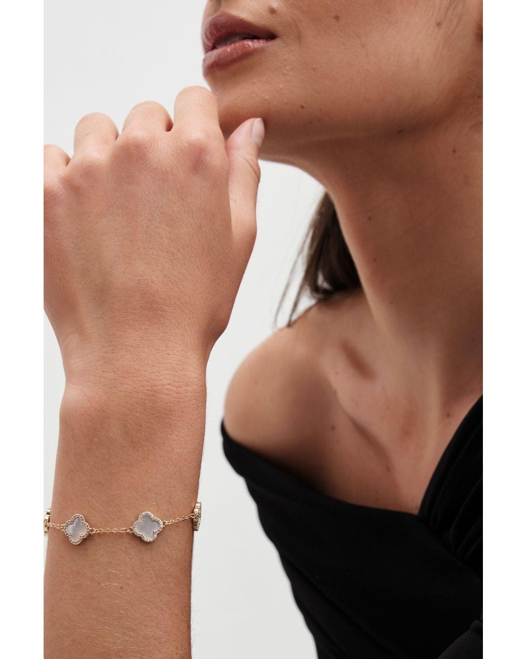 Jon Richard White Plated Mother Of Pearl Clover Bracelet