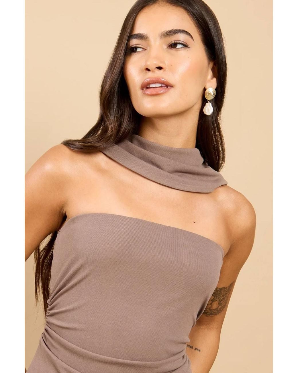 Little Mistress Natural Mink Dropped Waist Maxi Dress